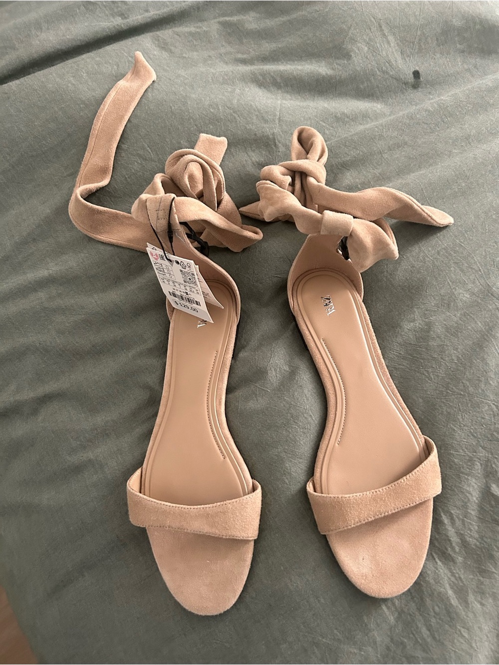 Zara Nude Tie-Strap Suede Sandals - Picture 3 of 5